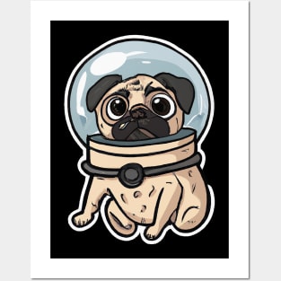 Astronaut Pug Dog Lover Puppy Retro Posters and Art